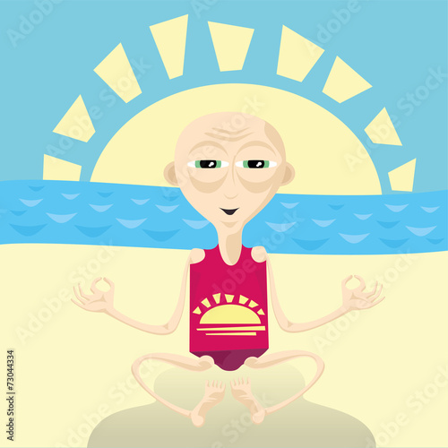 Abstract vector illustration of yoga man sitting on the beach