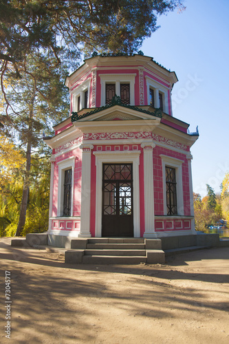 Front view of pavilion in autumn park