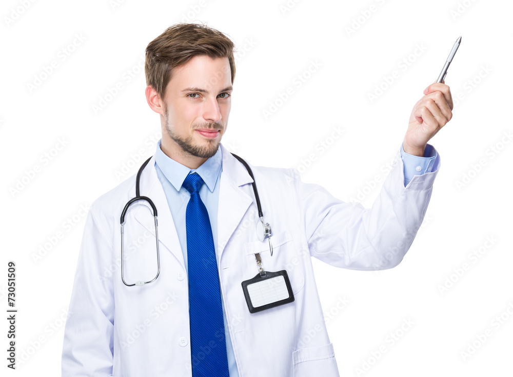Doctor with pen up Doctor with pen up