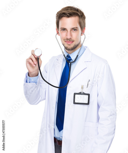 Male Doctor hold with stethoscope