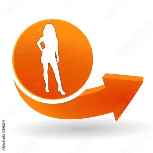 femme sur bouton web orange