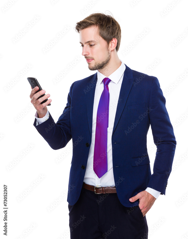 Caucasian Businessman use of mobile phone Caucasian Businessman use of mobile phone