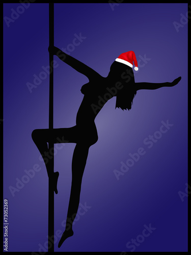 Framed Femal Pole Dancer with a Santa Hat