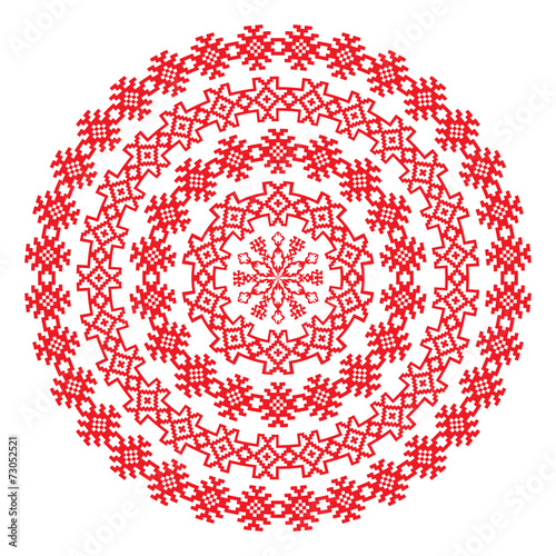 Nordic ethnic border round pattern in red color