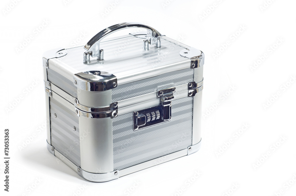 Aluminum safe box isolated on white background Aluminum safe box isolated on white background