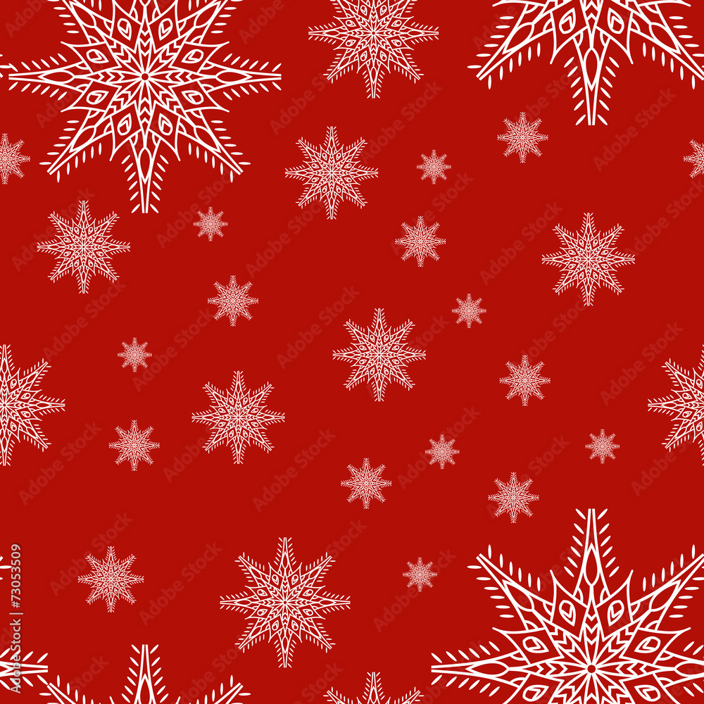 Seamless pattern with snowflakes on red background Seamless pattern with snowflakes on red background