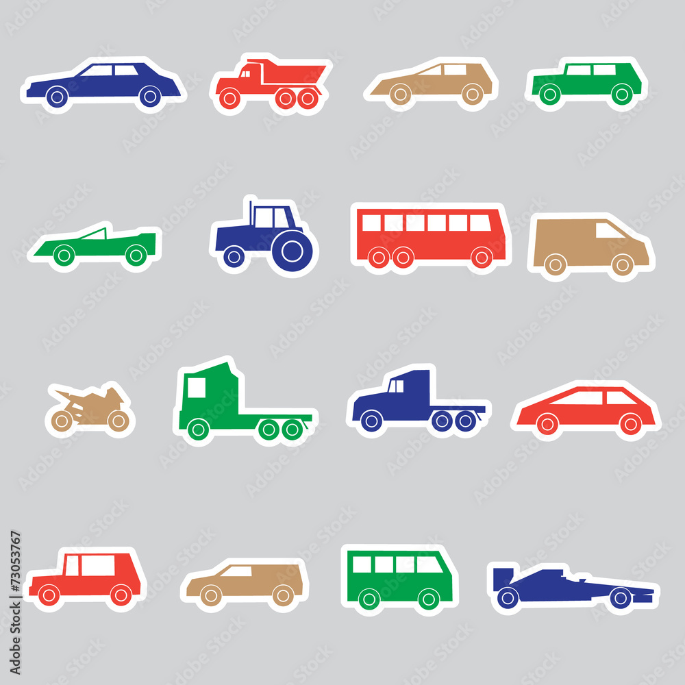simple cars color stickers collection eps10