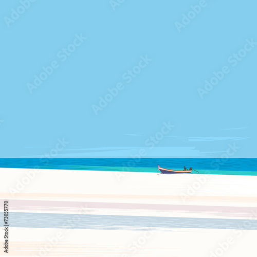 Fishing boat on a beach with white sand
