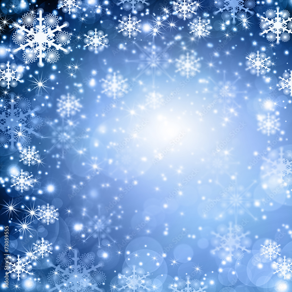 Fototapeta premium snowflakes and stars descending on background 