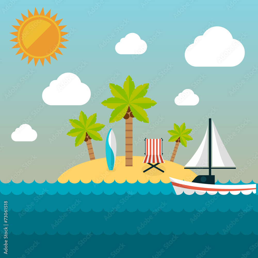 Summer holidays illustration. Island