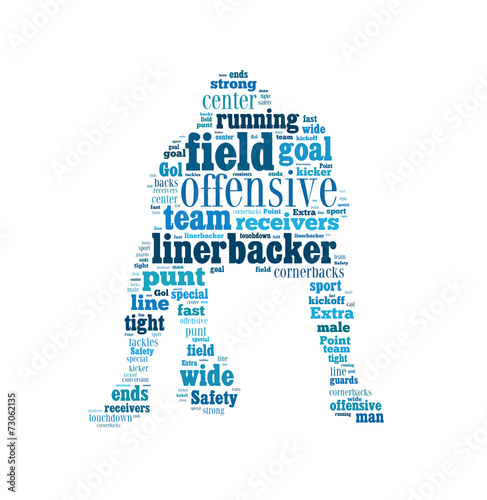 American football player shaped word cloud photo