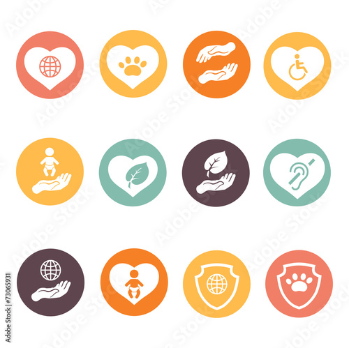 Charity donation social services and volunteer white round