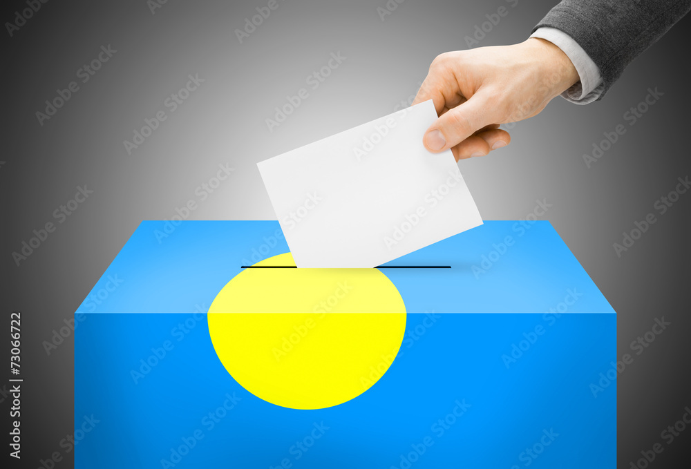 Ballot box painted into national flag colors - Palau Ballot box painted into national flag colors - Palau