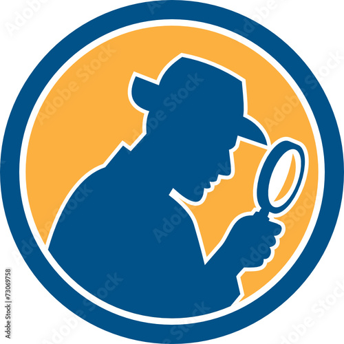 Detective Holding Magnifying Glass Circle Retro