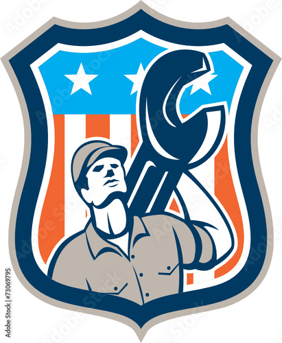 Mechanic Spanner Wrench Looking Up Stars Retro