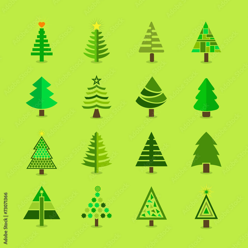 Obraz premium Abstract green Christmas tree icons set