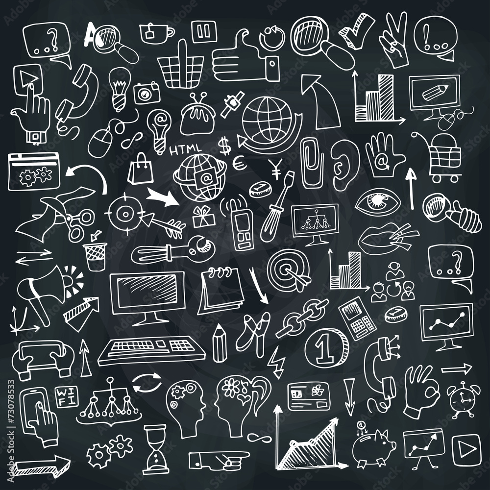 Doodle business seo icons set on Chalkboard Doodle business seo icons set on Chalkboard