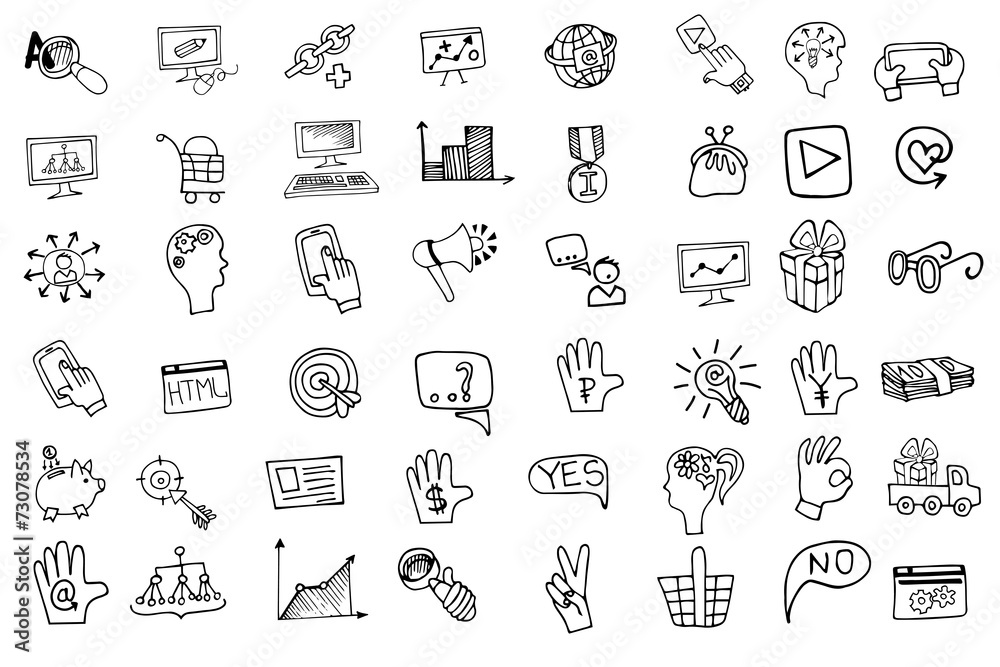 Doodle business seo icons set.Outline sketchy Doodle business seo icons set.Outline sketchy