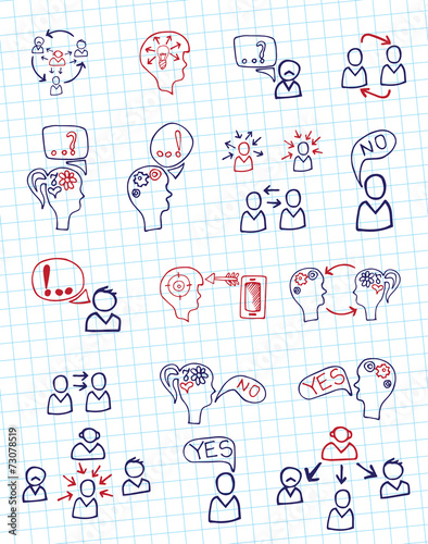 Doodle scheme people communication with icons.Notepaper