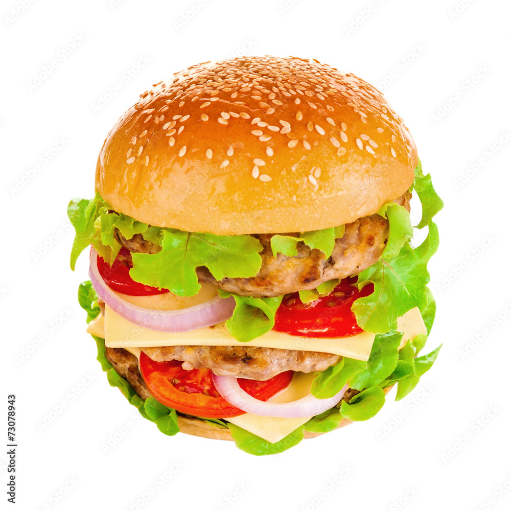 Big hamburger on white background Big hamburger on white background