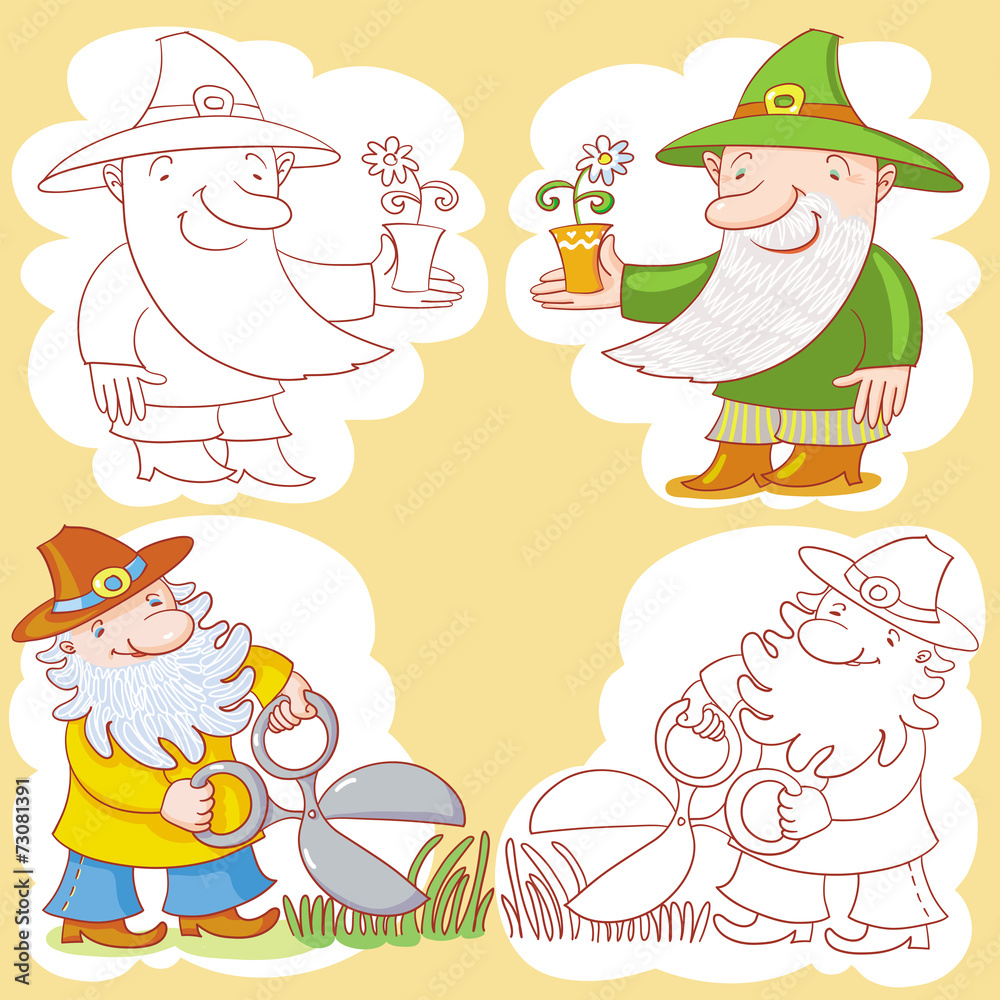 Naklejka premium Gnomes Flower And Garden Pruner.