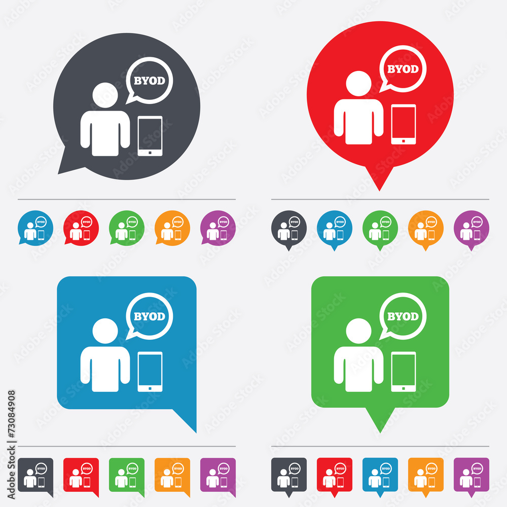 BYOD sign icon. Bring your own device symbol. BYOD sign icon. Bring your own device symbol.