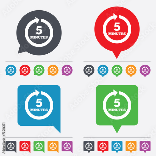 Every 5 minutes sign icon. Full rotation arrow.