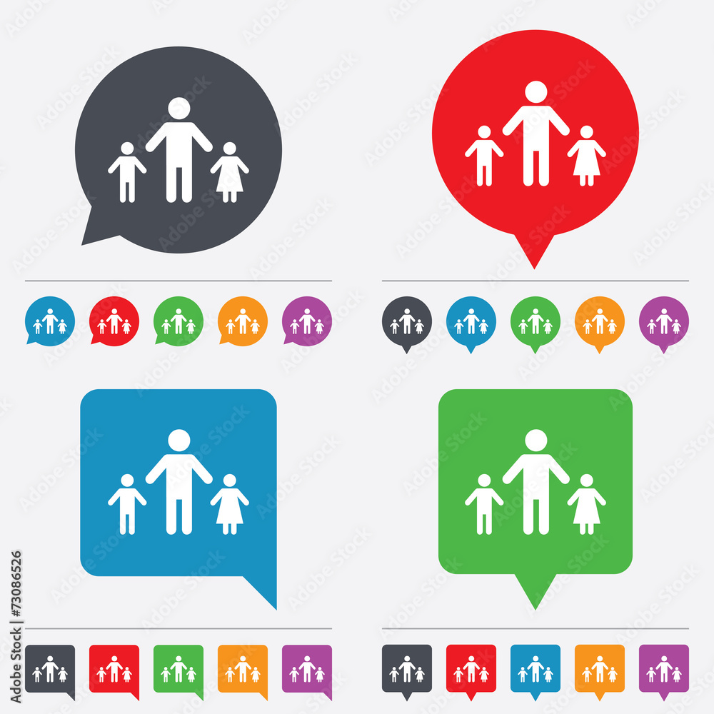 One-parent family with two children sign icon. One-parent family with two children sign icon.