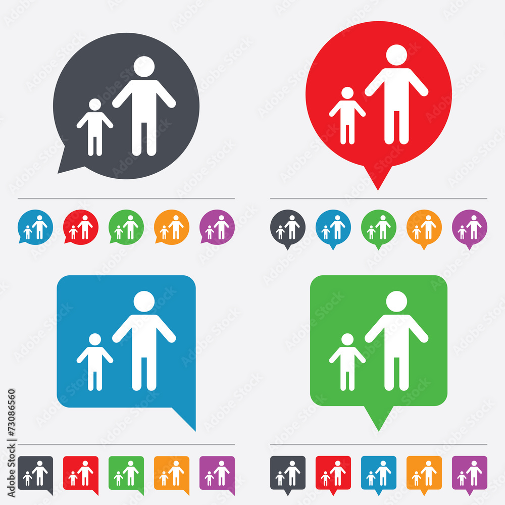 One-parent family with one child sign icon. One-parent family with one child sign icon.