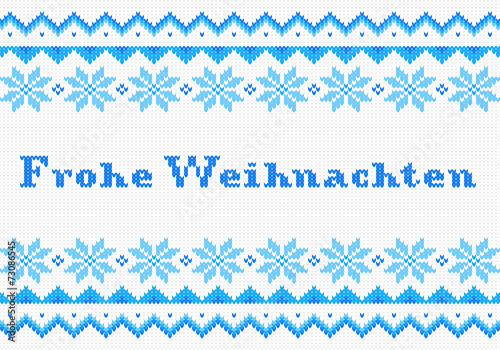 gestrickte Weihnachtskarte in blau weiß