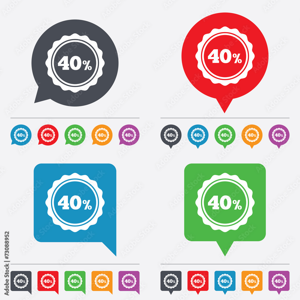 40 percent discount sign icon. Sale symbol. 40 percent discount sign icon. Sale symbol.