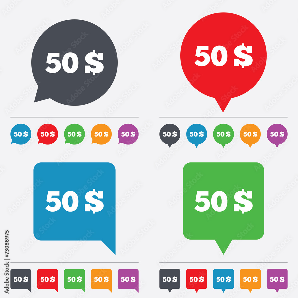 50 Dollars sign icon. USD currency symbol. 50 Dollars sign icon. USD currency symbol.