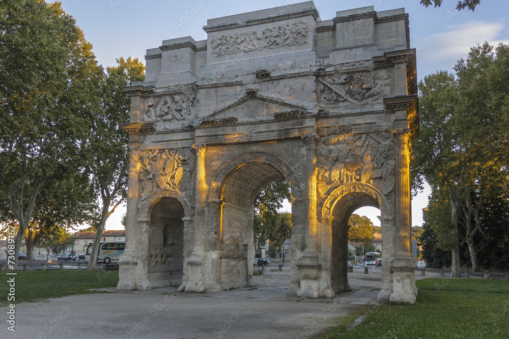 Arc de triomphe d'Orange in evening sunlight