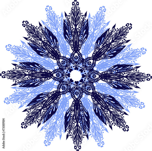 single blue decorated snowflake on white