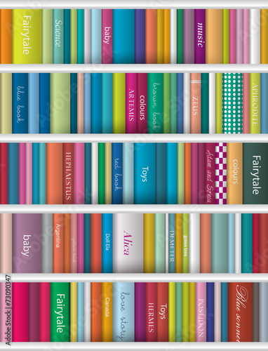 Children book shelf. Vector background.