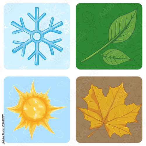 Vector Set of Cartoon Square Season Icons.