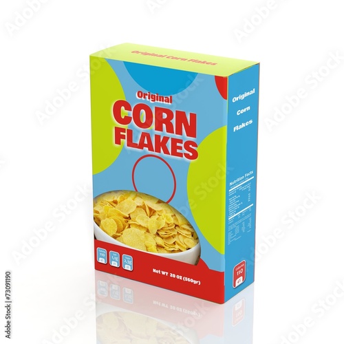 3D Corn Flakes paper package isolated on white