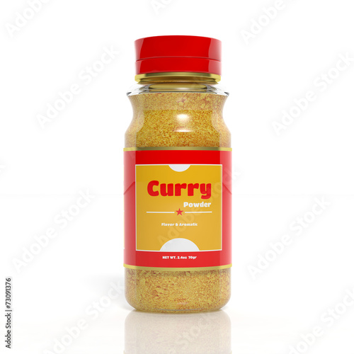 3D Curry powder glass bottle isolated on white