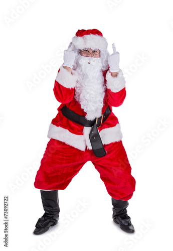 Santa Claus with upraise middlefingers.