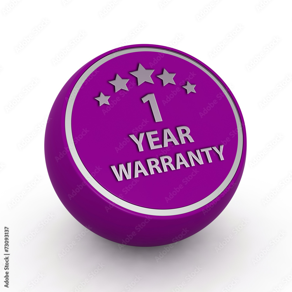 One year warranty circular icon on white background One year warranty circular icon on white background