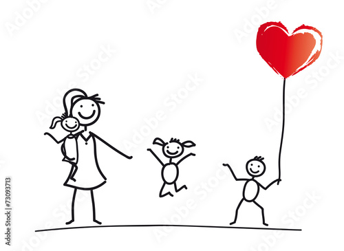 Frau mit Kindern, Muttertag, Fürsorge und Verantwortung in der Gesellschaft, Muttersein und die Erziehung von Kindern als Grundlage für ein späteres eingenständiges Erwachsenenleben