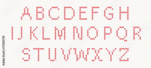 Christmas Knitted Font in red color. vector illustration