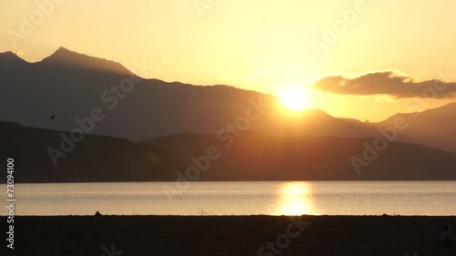 Dawn in Tibet. Manasarovar lake (Mapam Yumco). photo