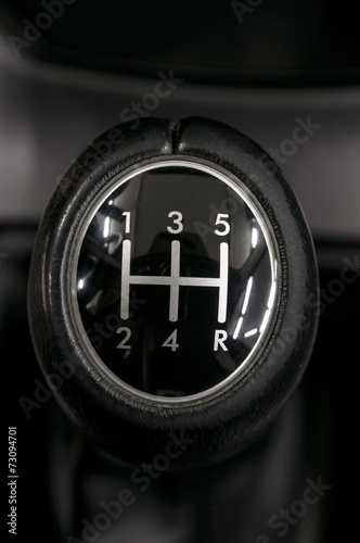 Manual car transmission. Auto interior detail.