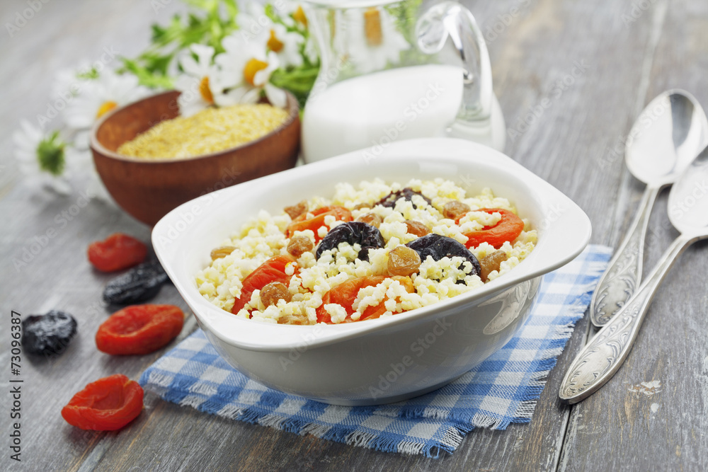 Millet porridge with dried apricots and prunes Millet porridge with dried apricots and prunes