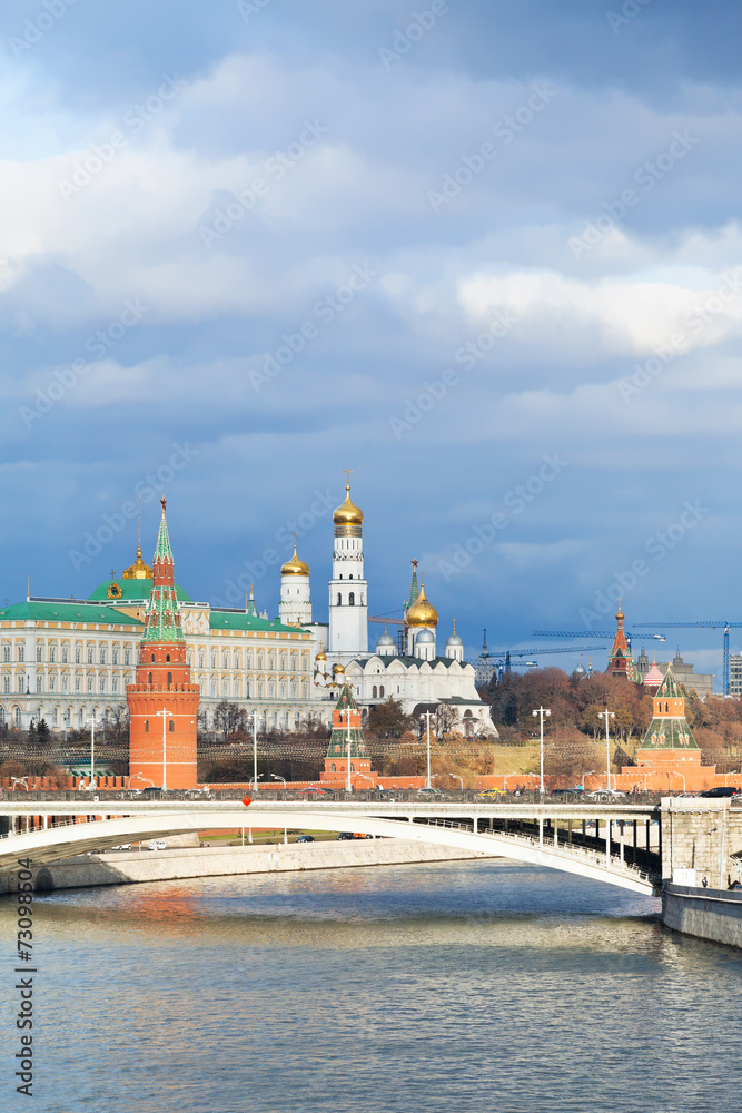 blue clouds over Moscow Kremlin in autumn