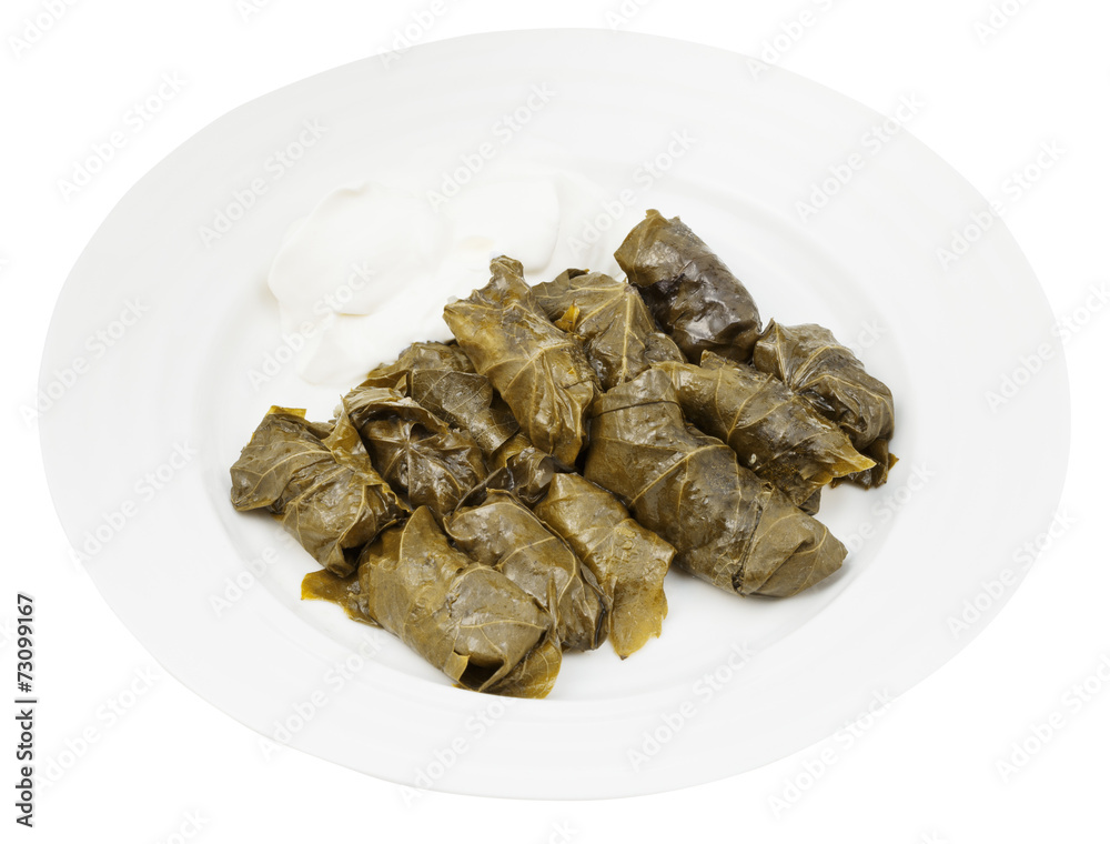 dolma from grape leaves and mince on plate dolma from grape leaves and mince on plate