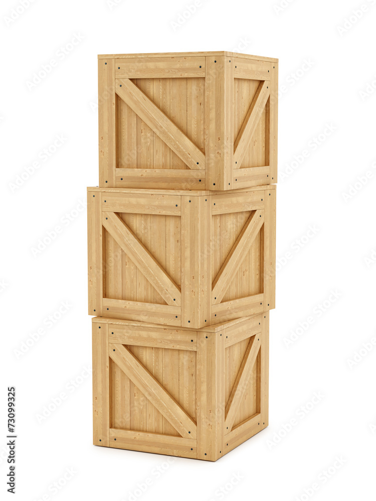 render of wooden boxes, isolated on white render of wooden boxes, isolated on white