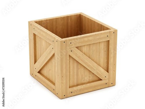 render of a wooden box  isolated on white