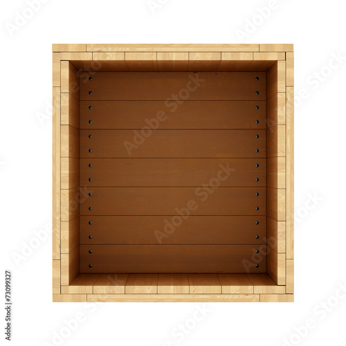 render of a wooden box from top view, isolated on white